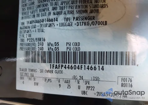 2004 Ford Mustang z USA, uszkodzony, nr VIN 1FAFP44604F146614